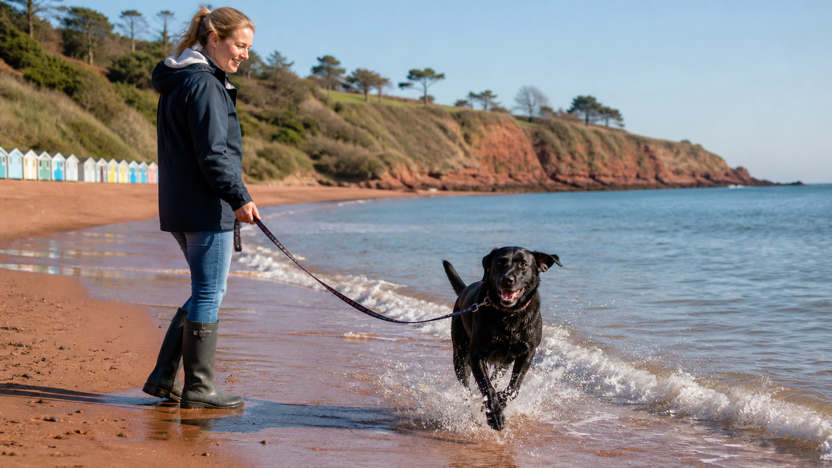 A dog enjoying Goodrington beach
