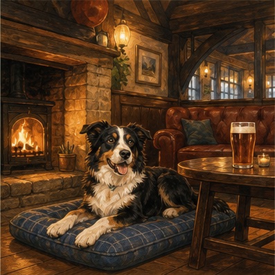 A dog relaxing inside a dog-friendly pub