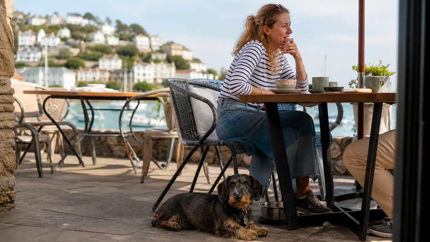 A dog outside a Torquay café